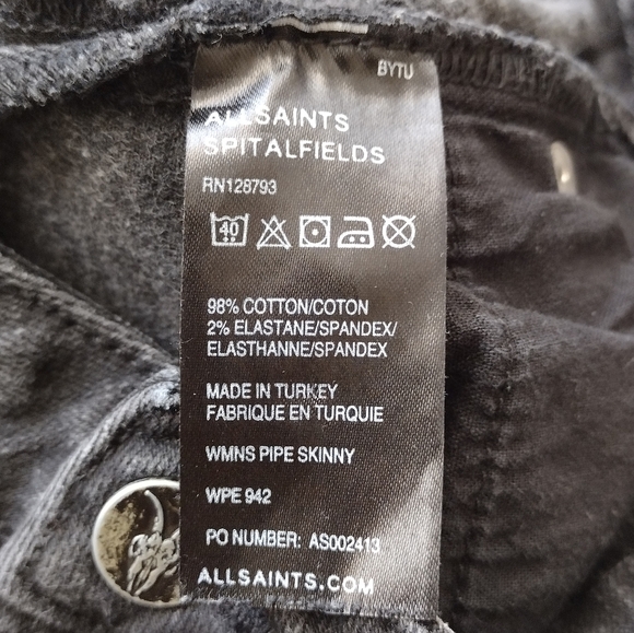 All Saints Spitalfields Women's Black Denim Pipe Skinny Low Rise Jeans Sz 30/32 - Picture 12 of 16